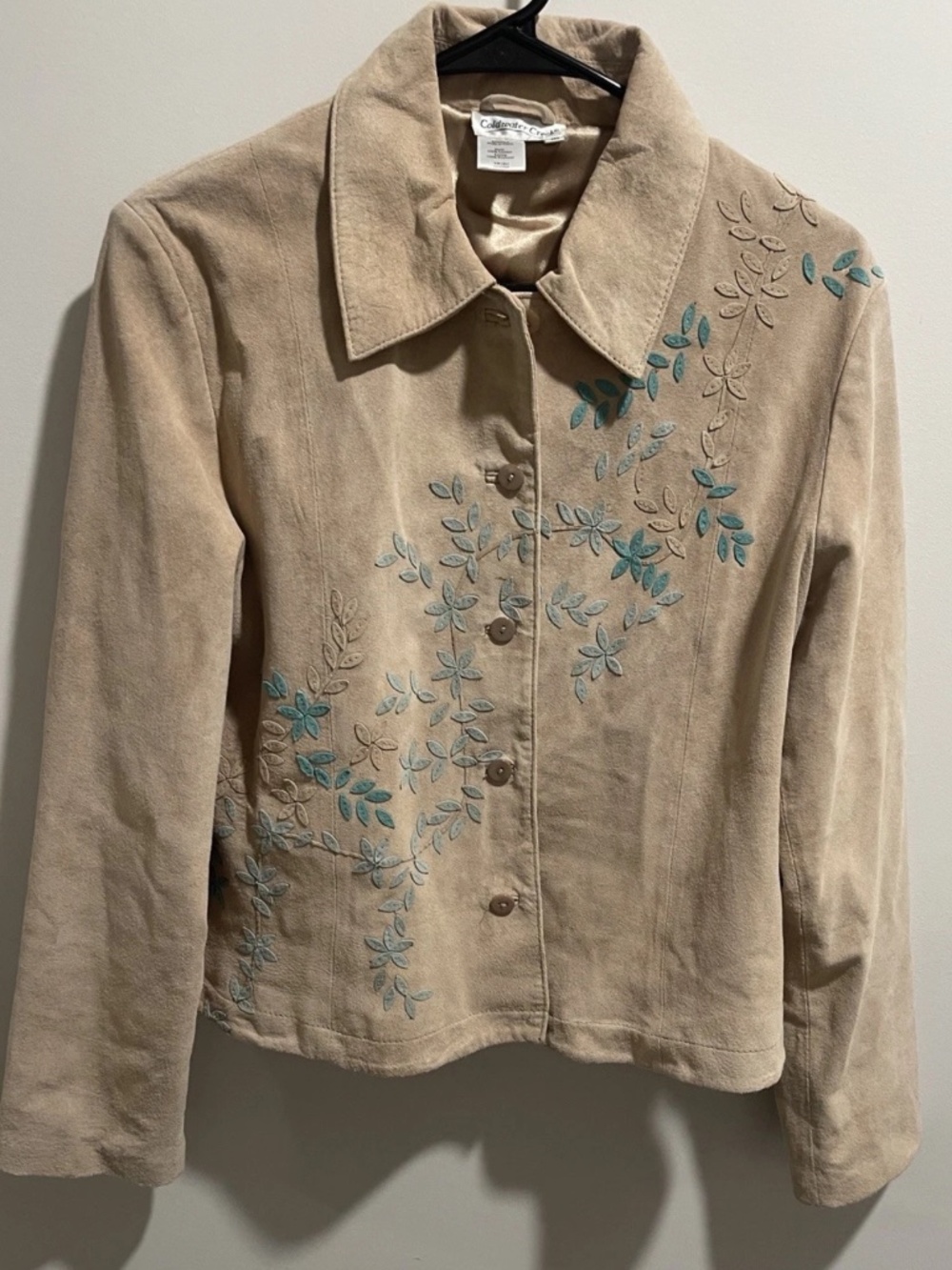 Coldwater Creek Women’s Beige Tan Button Long Sleeve Boho Suede Leather Jacket S